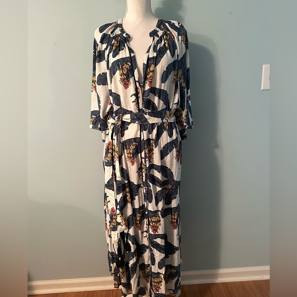 H&M White Midi Dress with Blue and Yellow Tropical Print - Picture 7 of 16